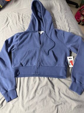 bp Blue Cropped Zip-Up Hoodie